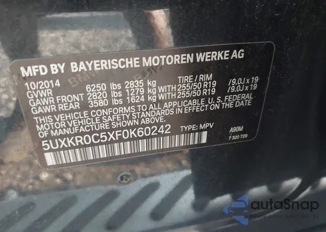 2015 BMW X5 xDrive35I from USA, damaged, VIN 5UXKR0C5XF0K60242